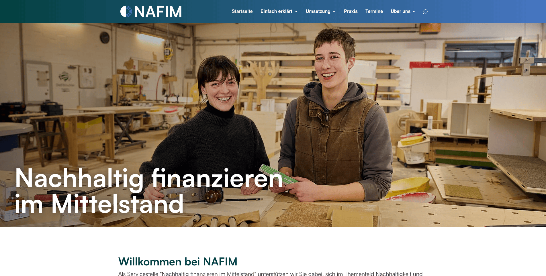 Screenshot der Website der Servicestelle NAFIM
