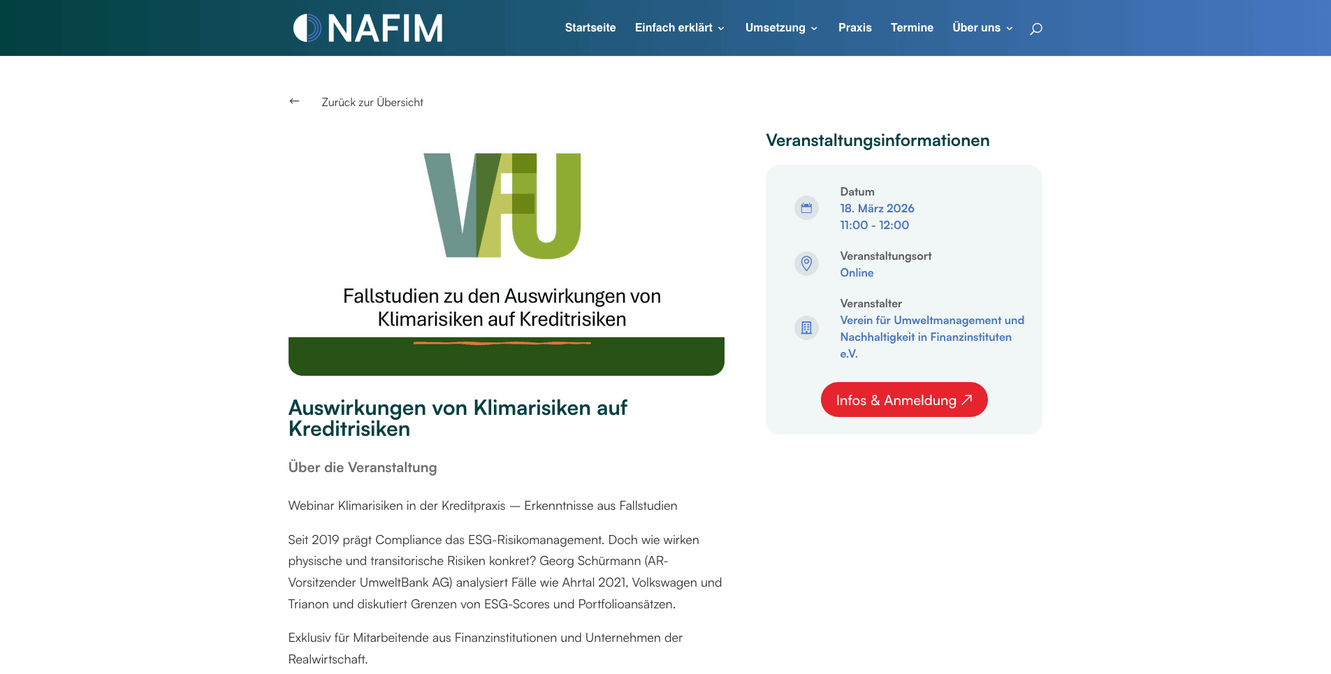 Screenshot der Website der Servicestelle NAFIM