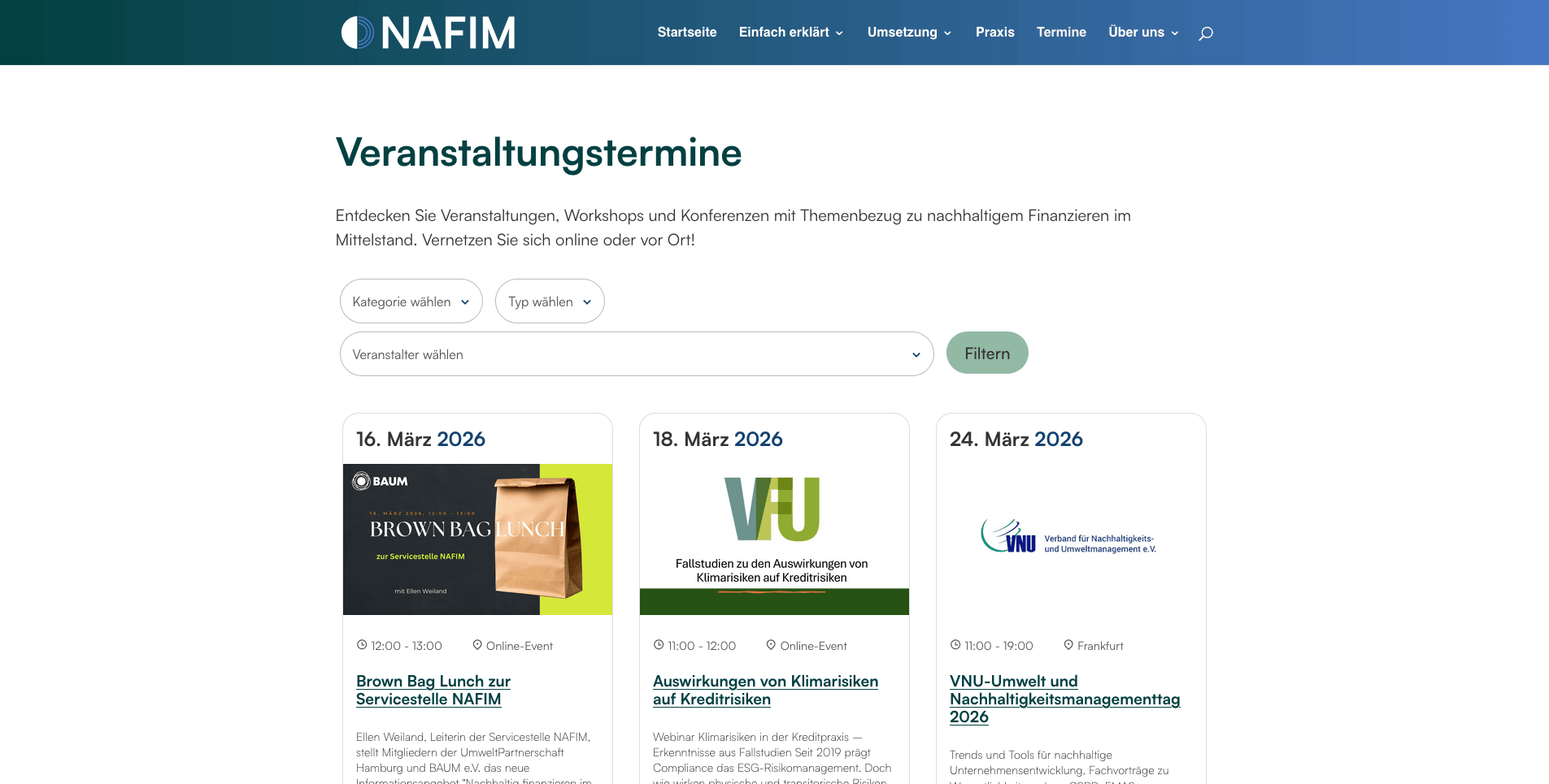 Screenshot der Website der Servicestelle NAFIM