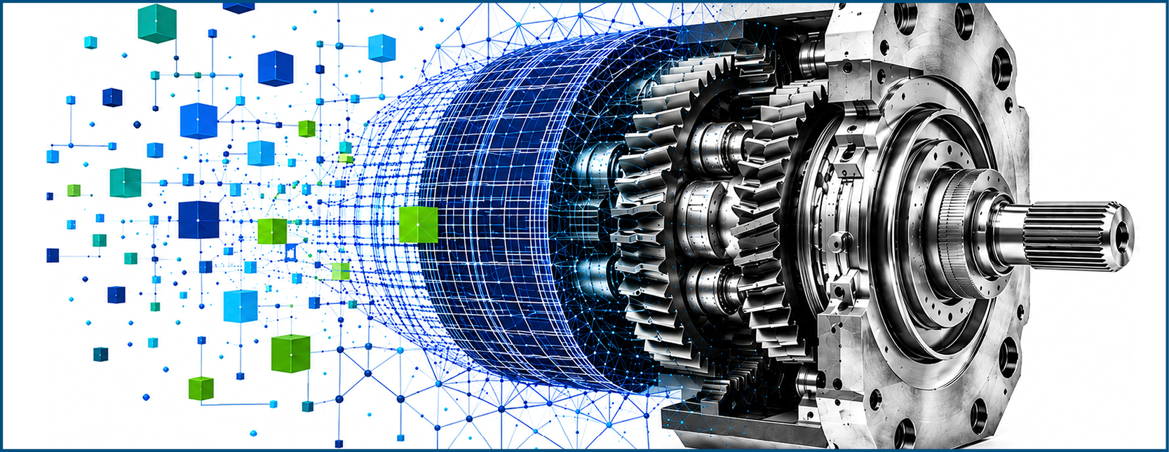 RITTWEGER-und-TEAM-Forschung-Projektgrafik-KILTAX-Keyvisual4 Abstrakte Darstellung von Polymergranulat, das sich von realen Partikeln in eine digitale, wellenförmige Datenstruktur verwandelt